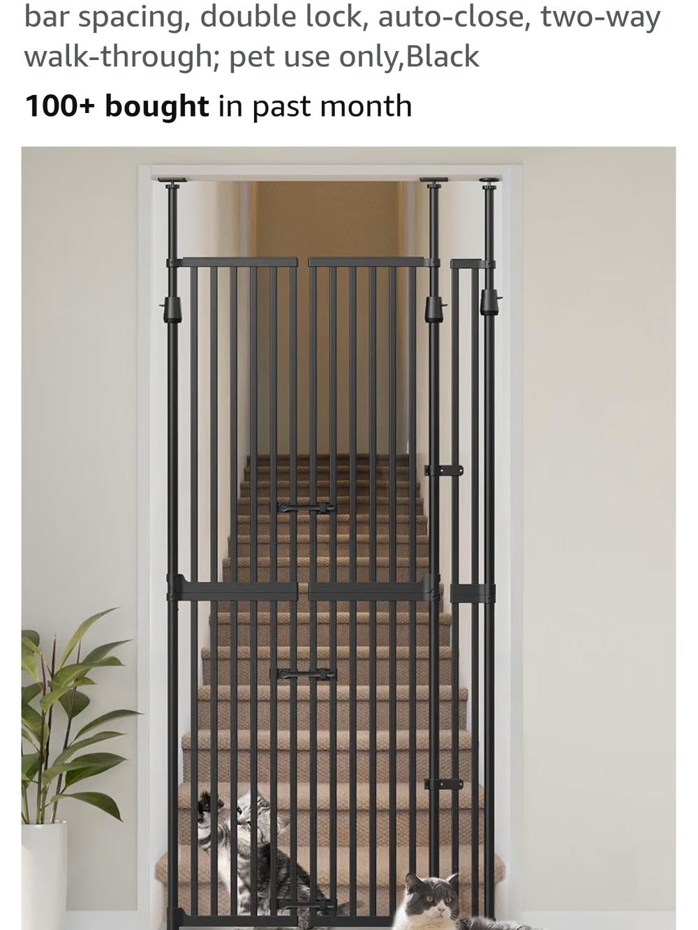Pressure-Mounted Black Safety Gate for Pets